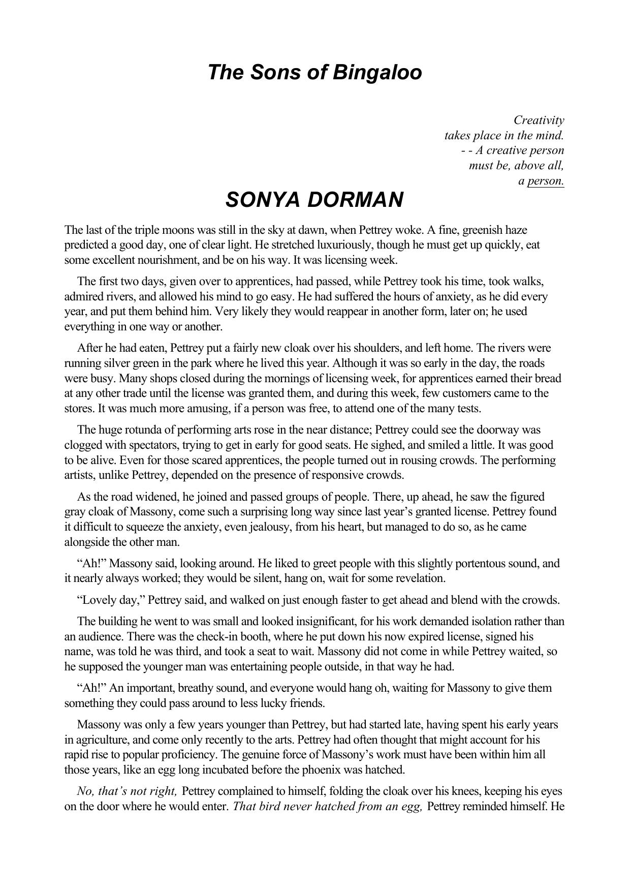 Sonya Dorman The Sons Of Bingaloo