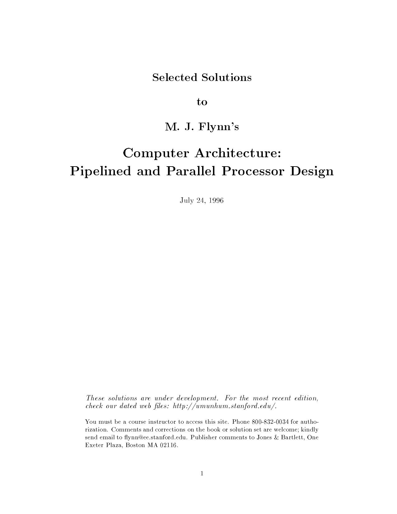 Solutions Manual To Computer Architecture Pipelined And Parallel Processor Design