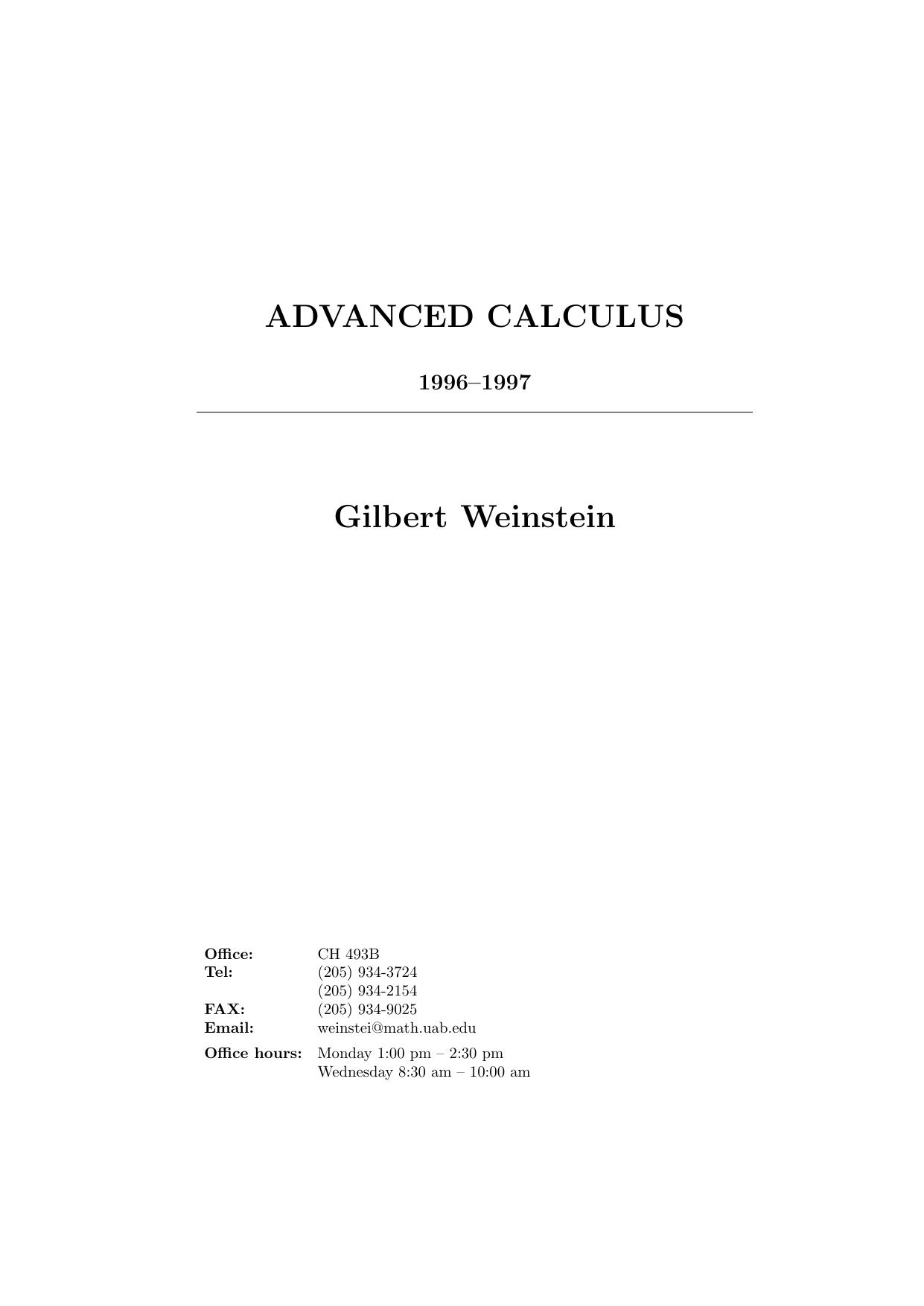 Advanced Calculus Weinstein