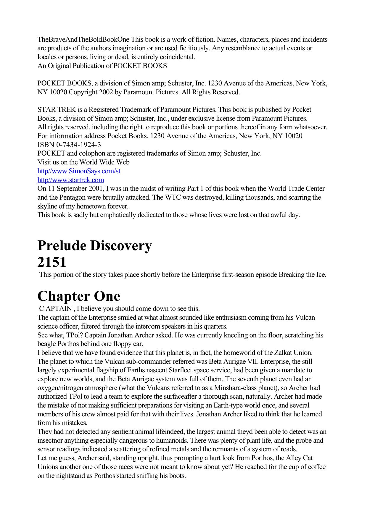 STAR TREK TOS The Brave and the Bold Book One