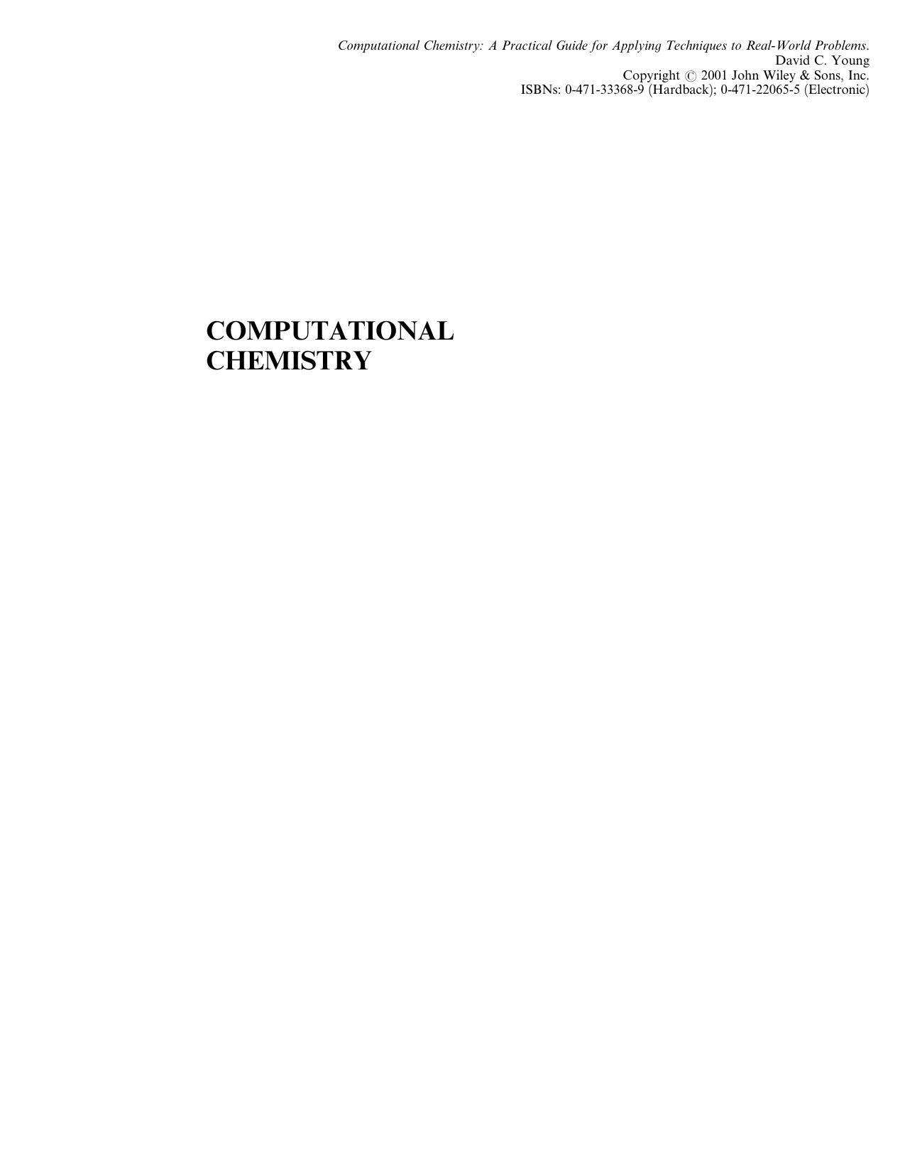 Computational Chemistry A Practical Guide For Applying Techniques To Real World Problems David C Young