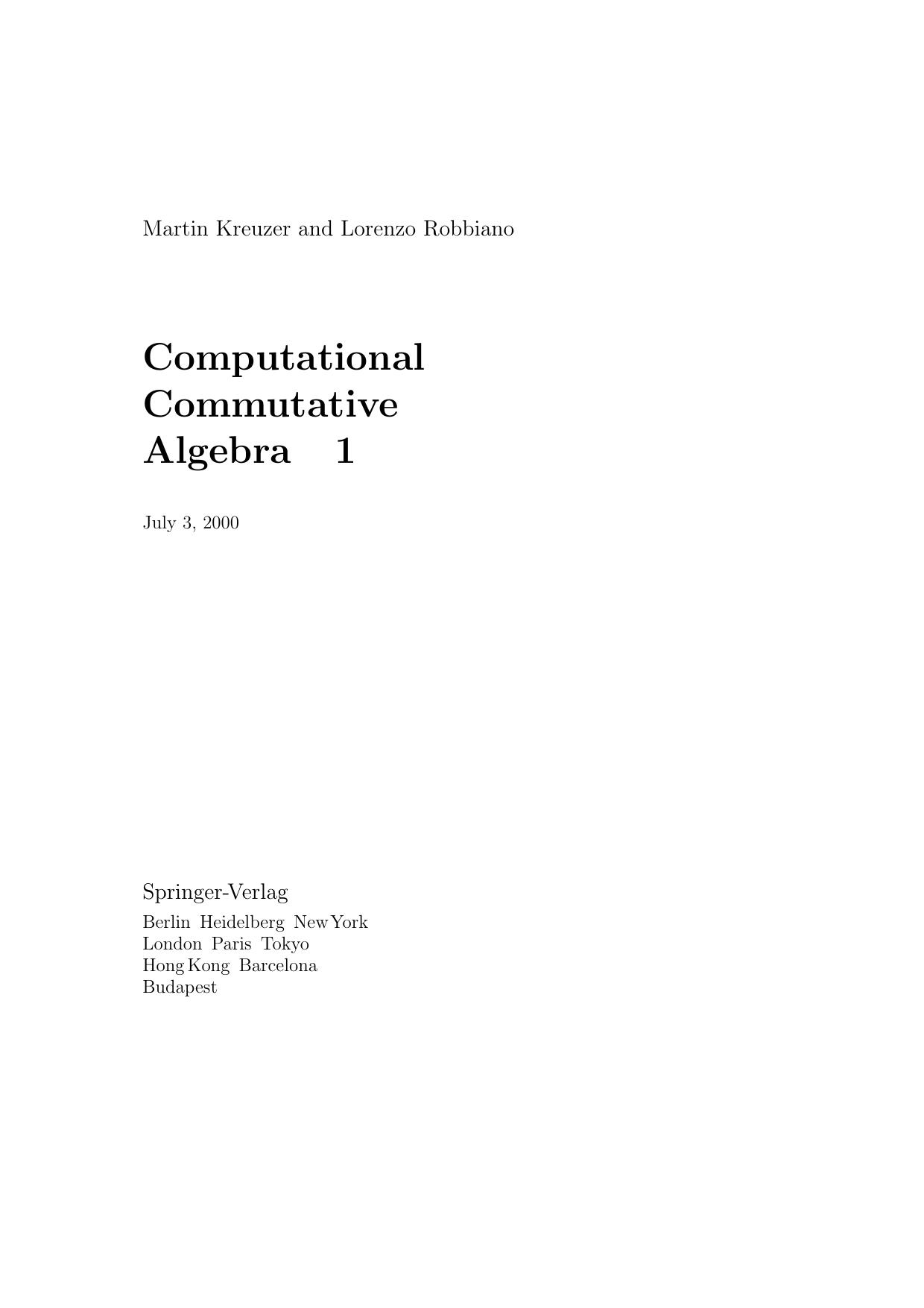 Robbiano Kreuzer Computational Commutative Algebra