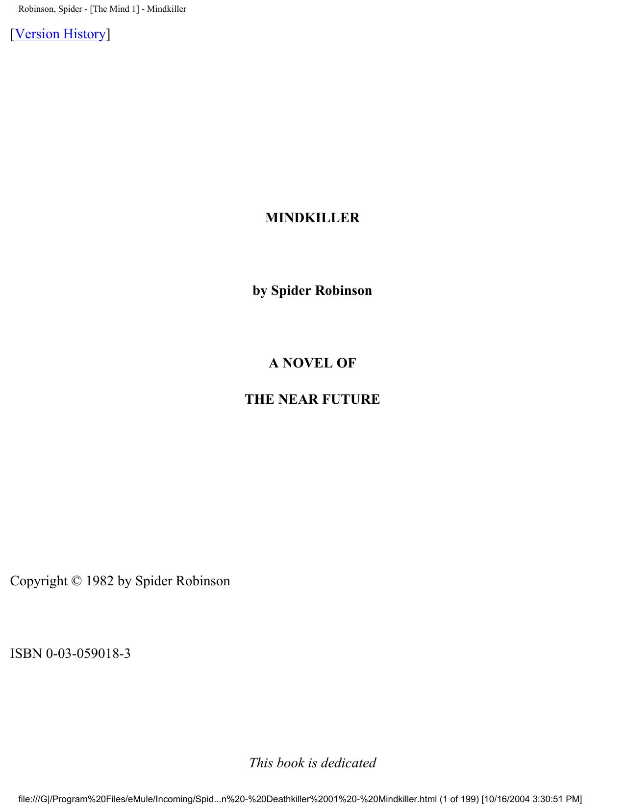 Robinson, Spider - [The Mind 1] - Mindkiller