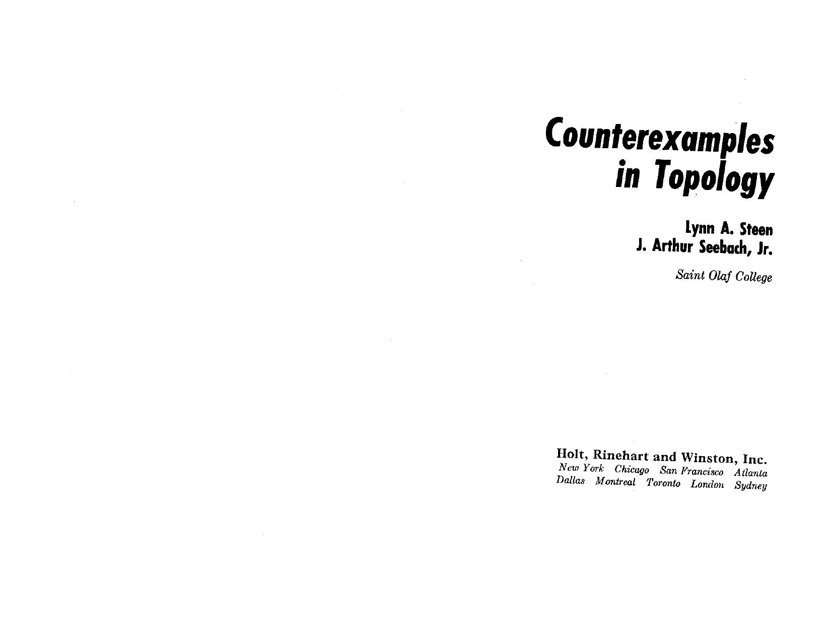 Counterexamples In Topology Steen Seebach