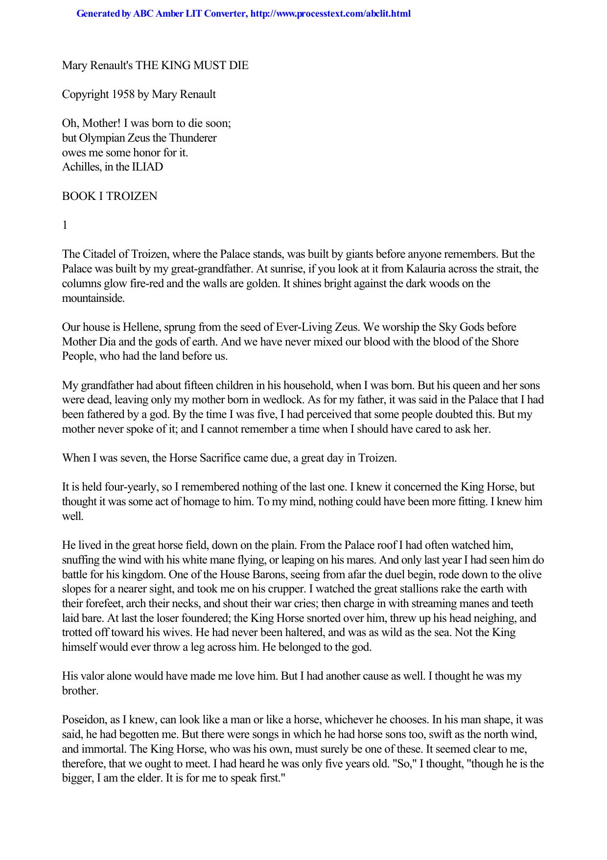 Mary Renault Greece 1 The King Must Die