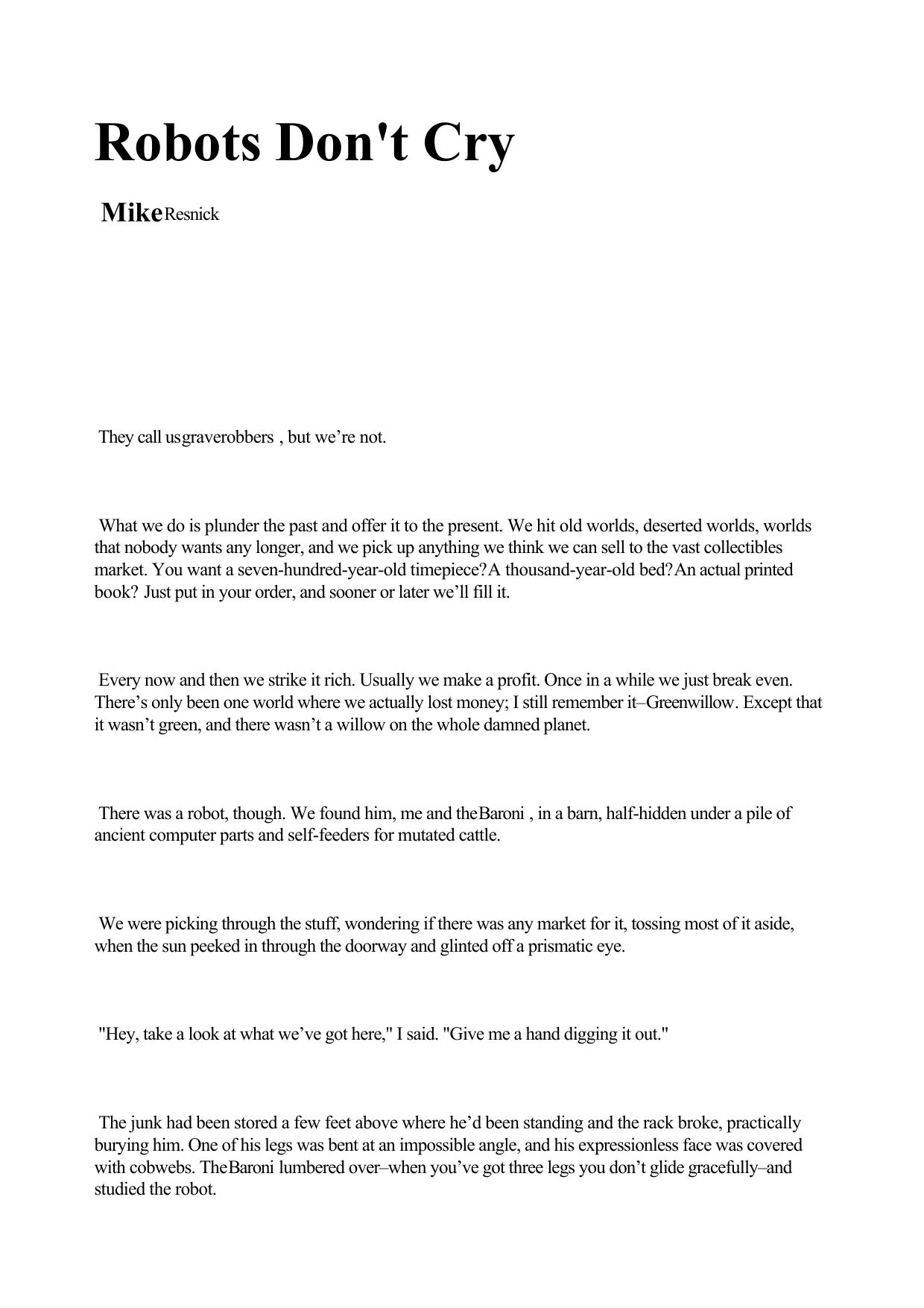 Mike Resnick Robots Dont Cry