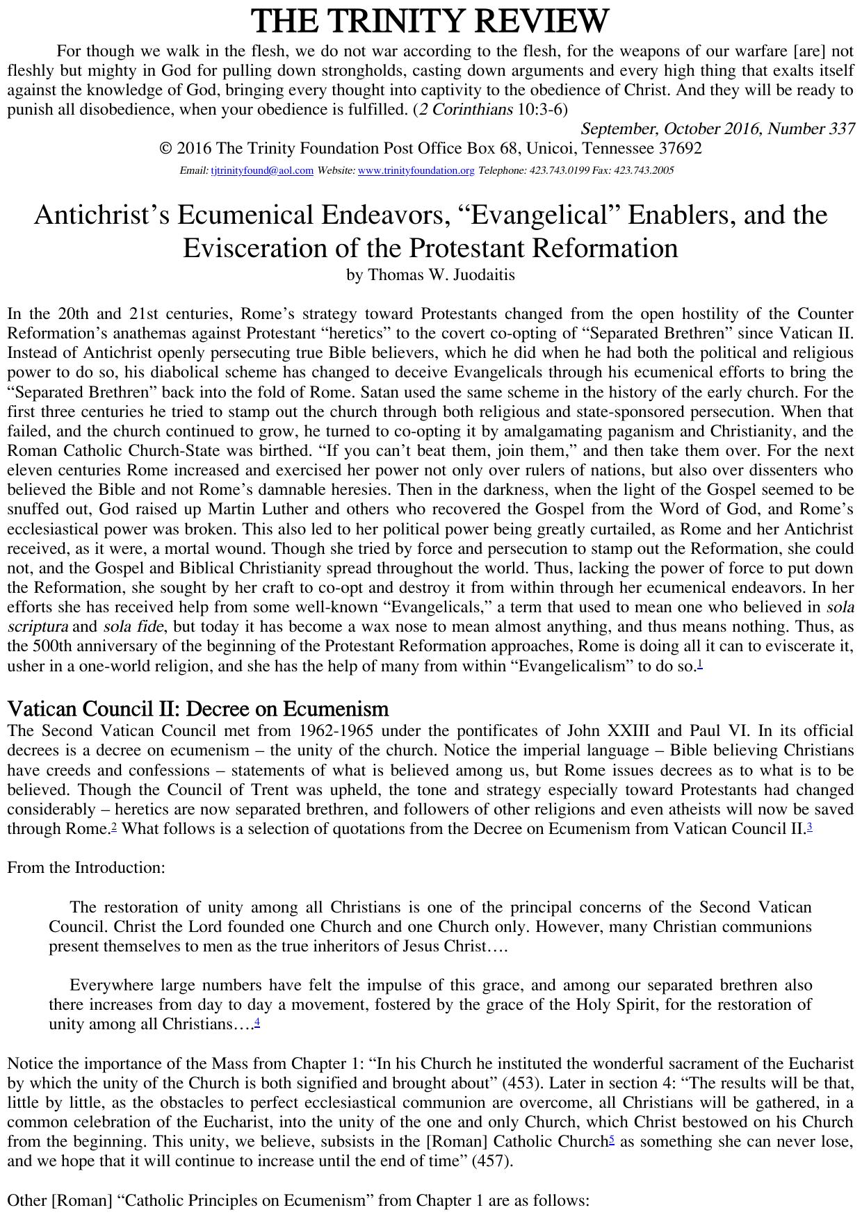 Trinity Review - 337 - Antichrists Ecumenical Endeavors