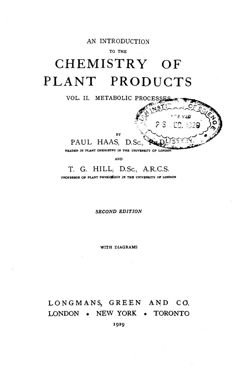 An Introduction To The Chemistry Of Plant Products