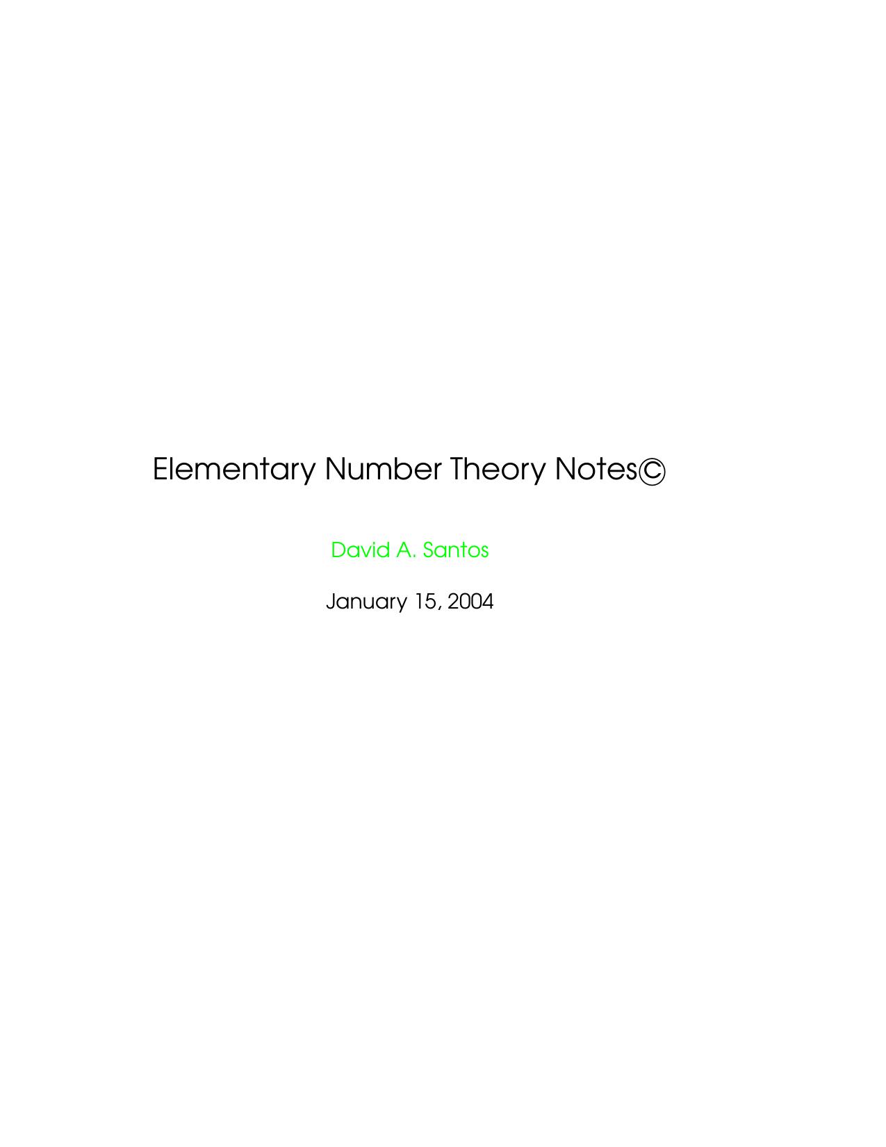 Elementary Number Theory Notes Santos