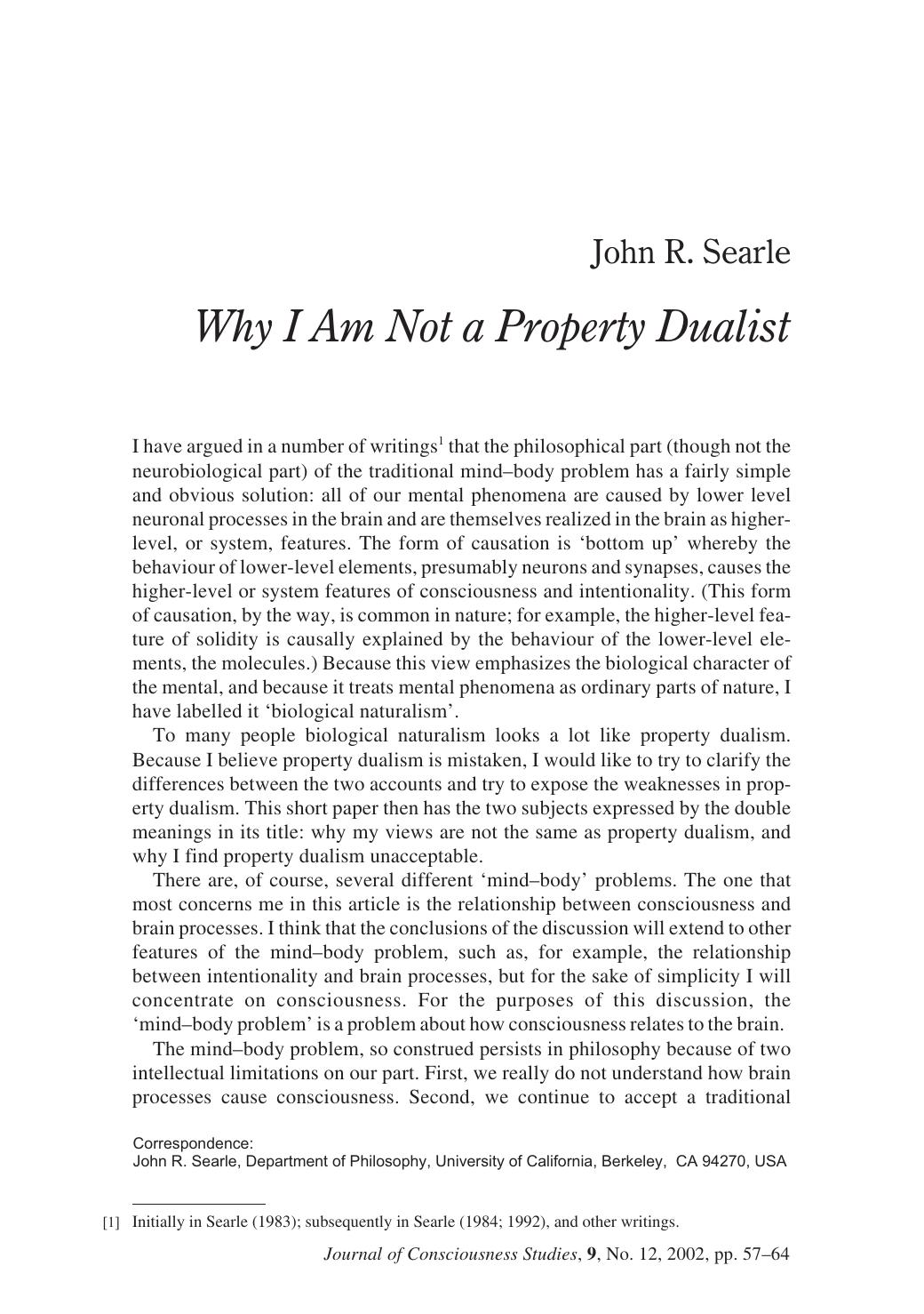 J Searle Why I Am Not A Property Dualist