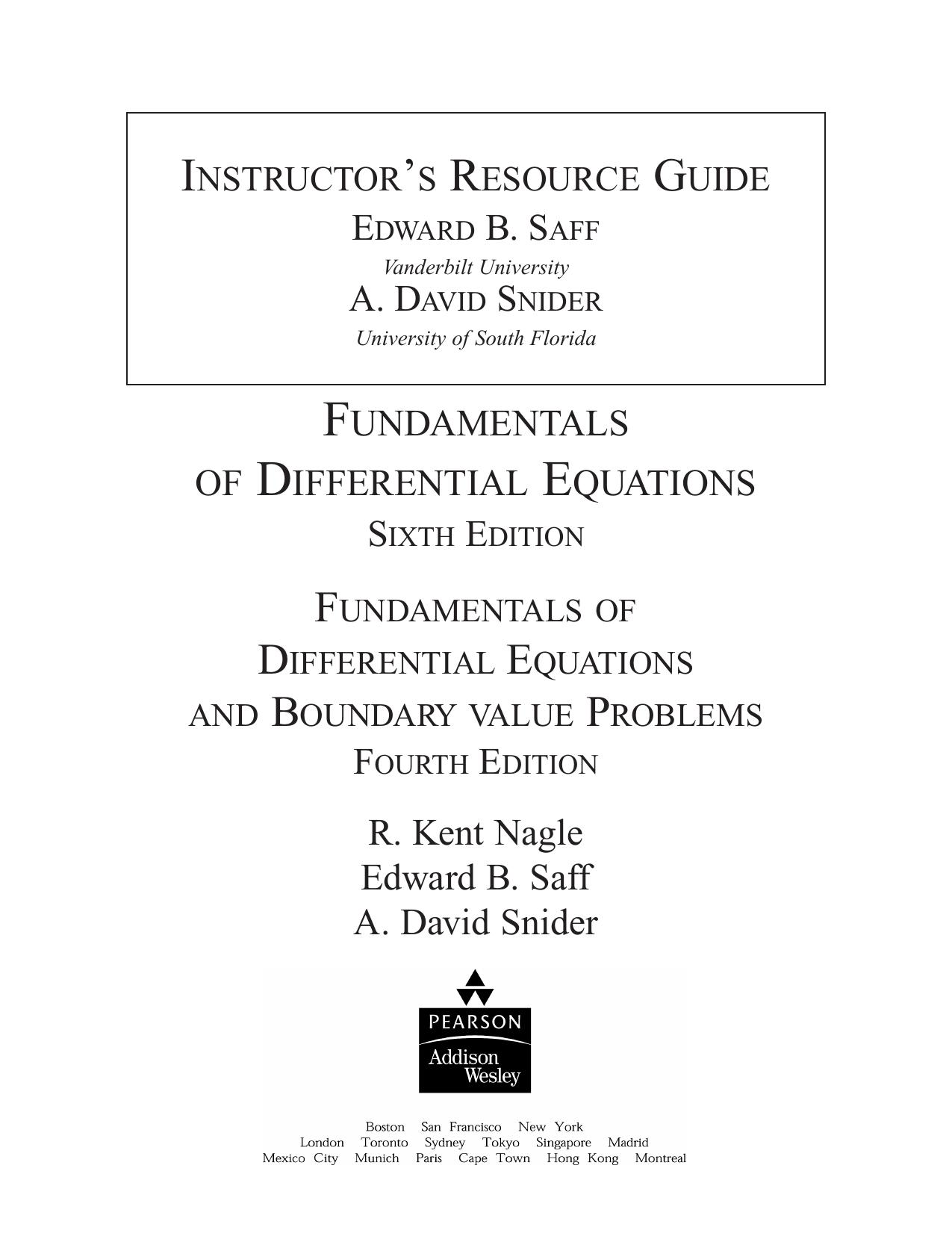 Fundamentals Of Differential Equations Nagle Saff Snyder 6e Solutions Even