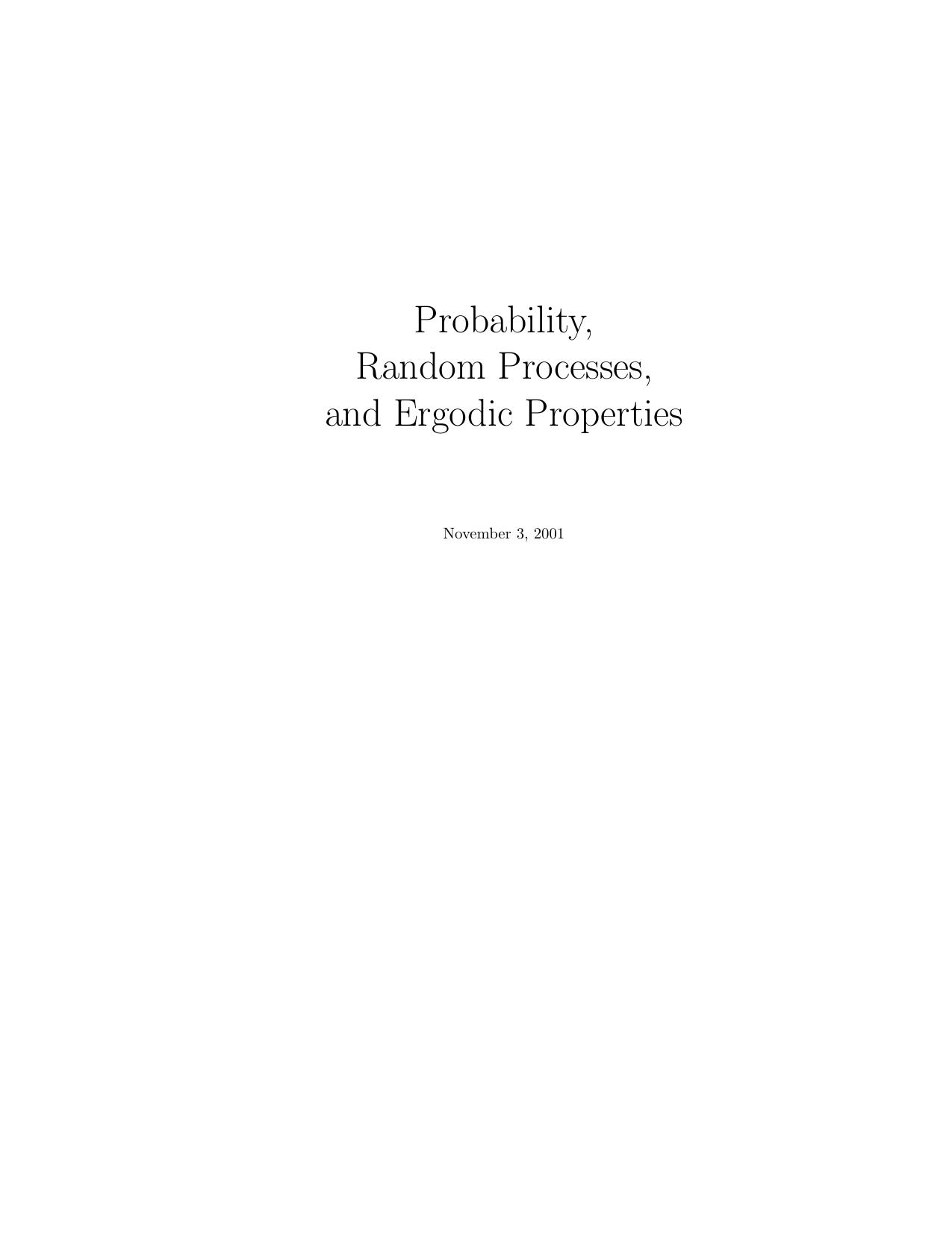 Gray R Probability Random Processes And Ergodic Properties