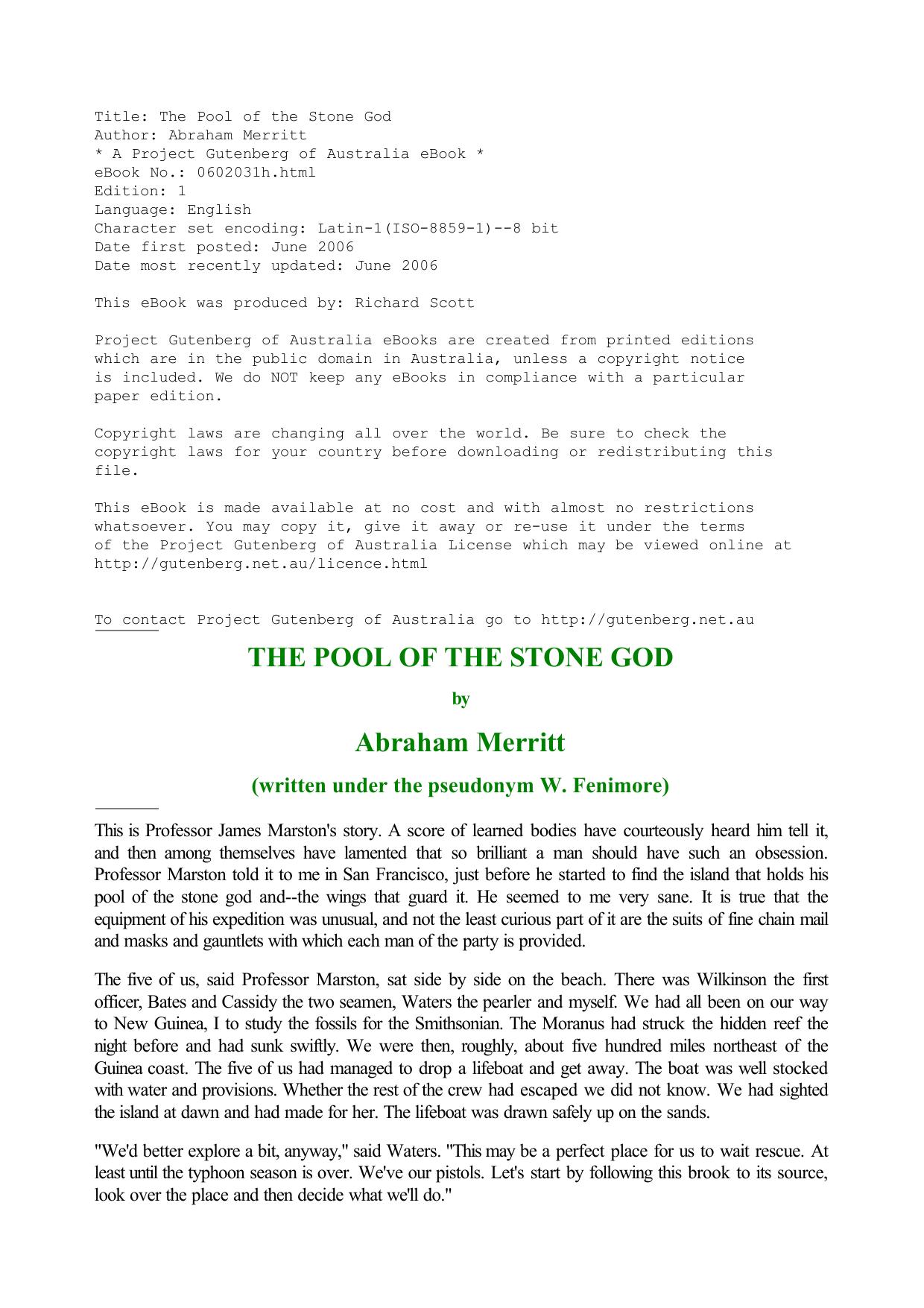 A E Merritt The Pool Of The Stone God