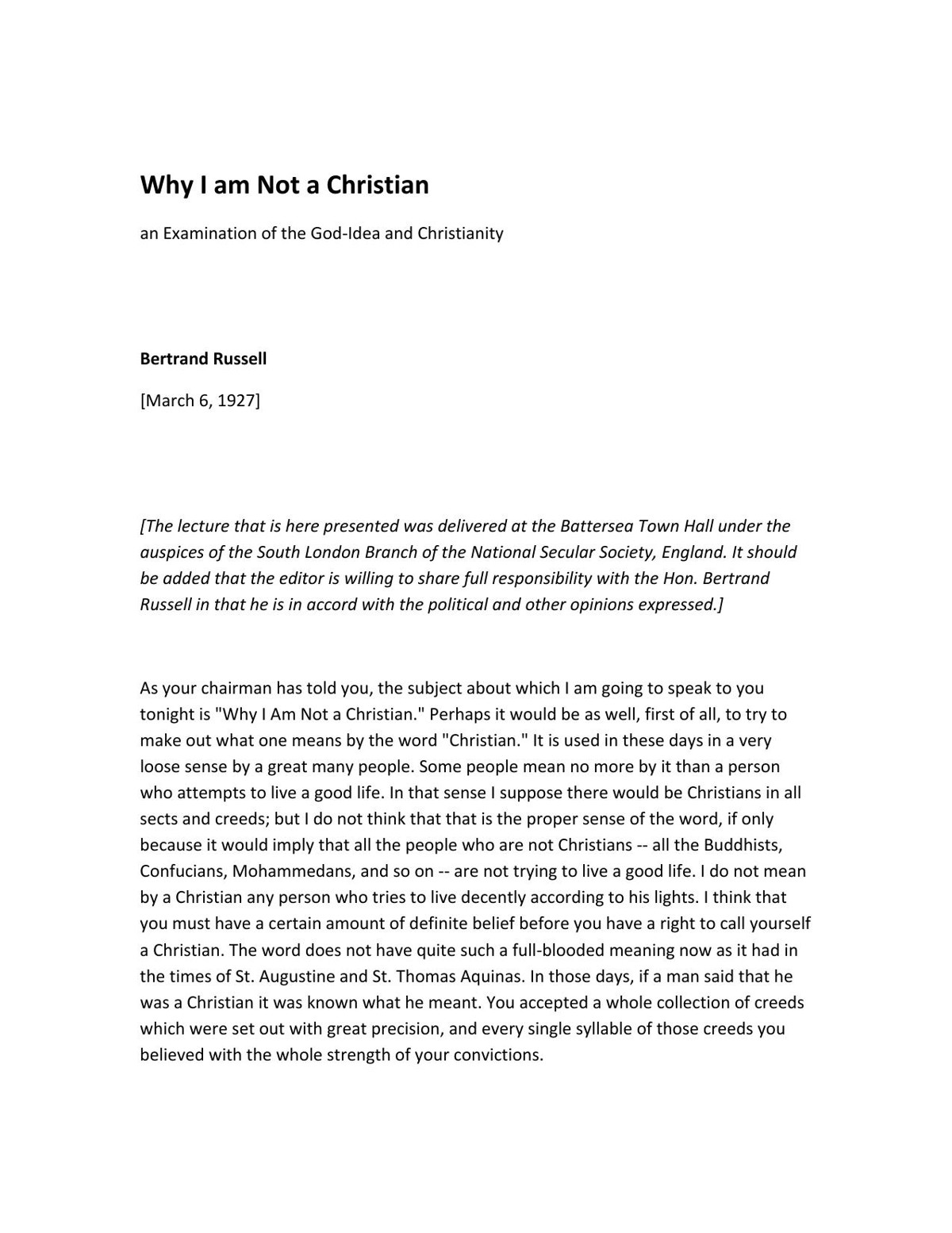 Why I Am Not a Christian