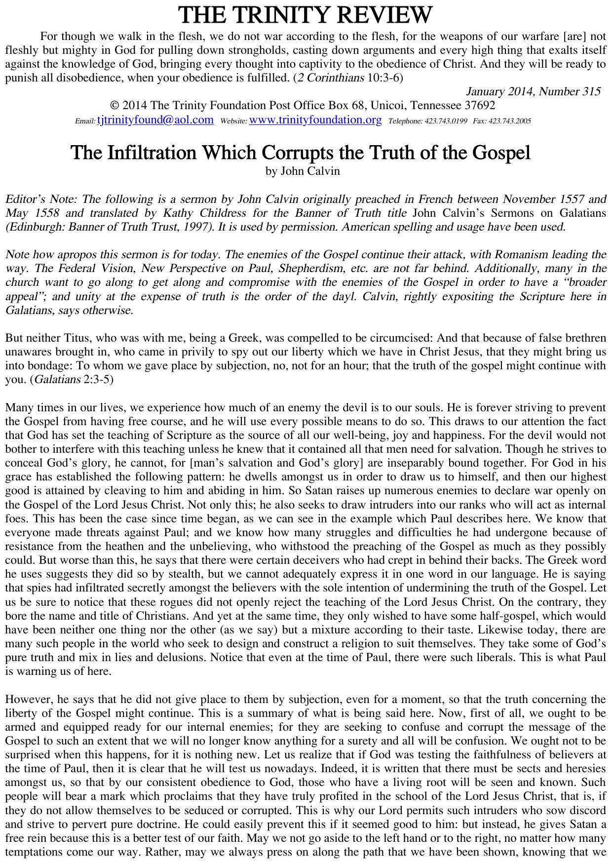 Trinity Review - 315 - The Infiltration Which Corrupts the Truth of the Gospel