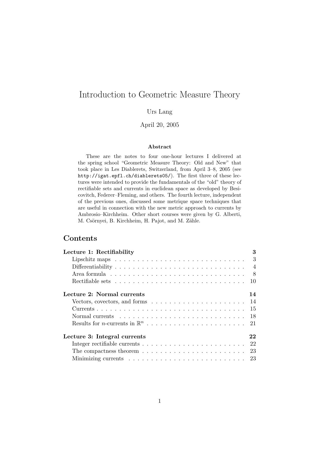 Introduction To Geometric Measure Theory Urs Lang