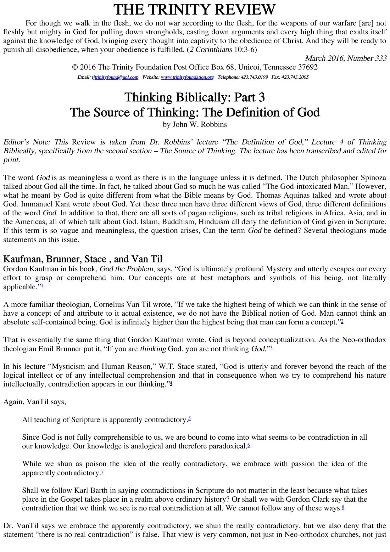 Trinity Review - 333 - Thinking Biblically Part 3