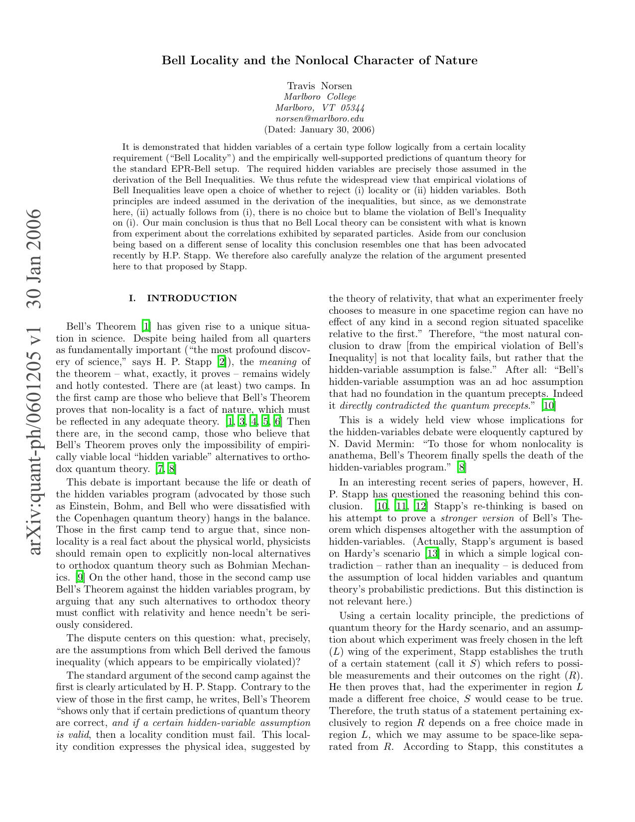 Bell Locality And The Nonlocal Character Of Nature