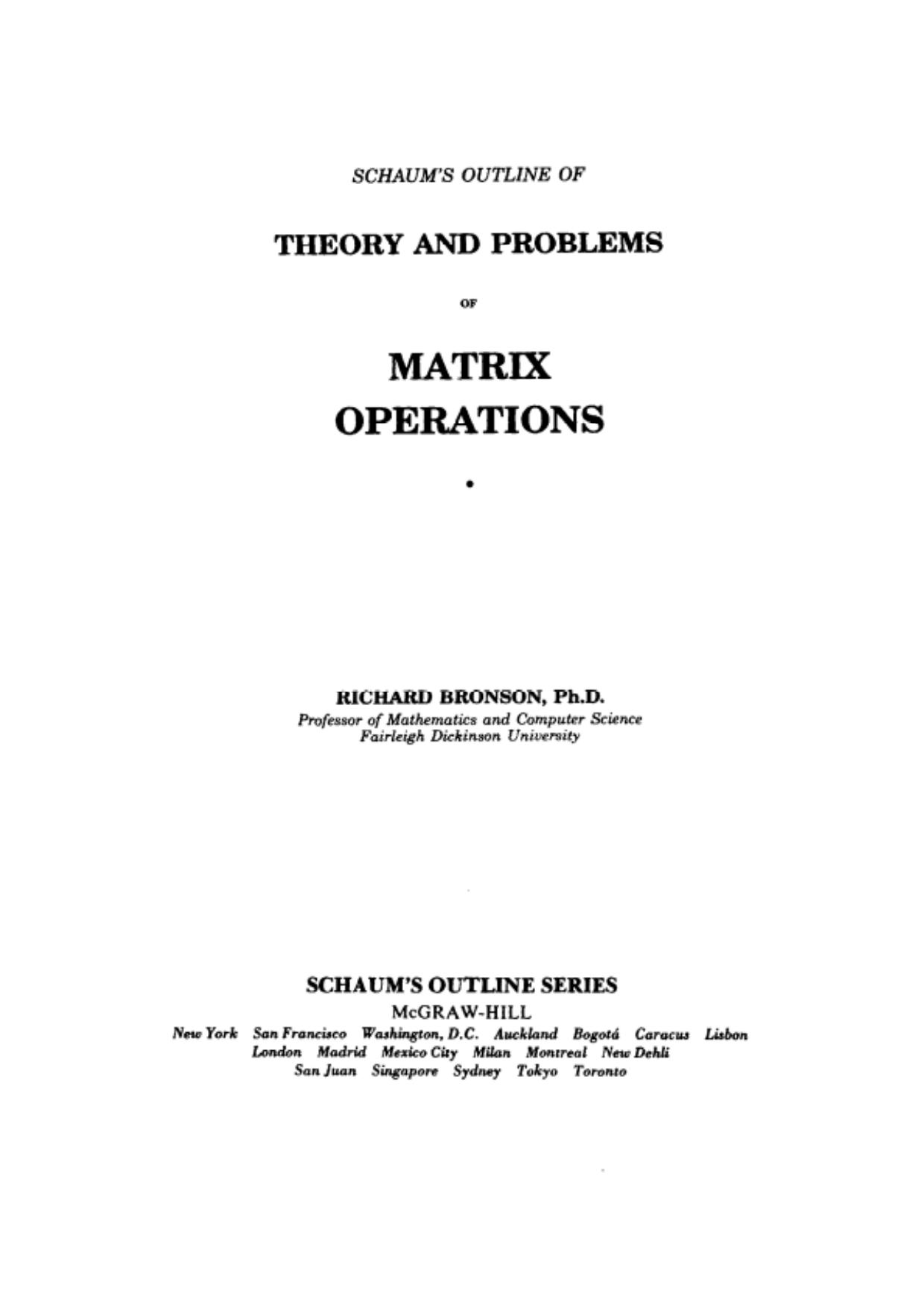 Theory And Problems Of Matrix Operations Bronson