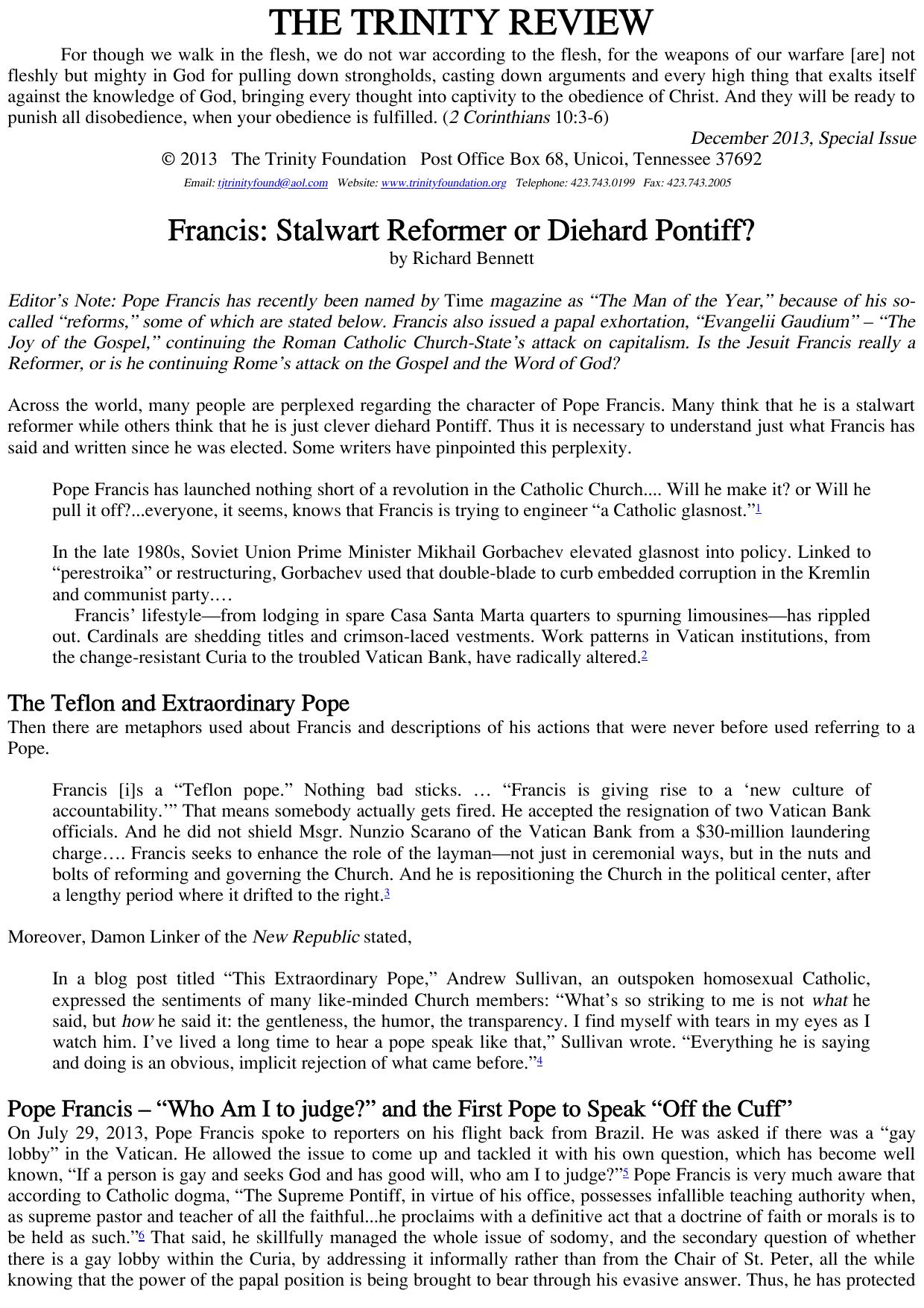 Trinity Review - 314.1 - Francis Stalwart Reformer or Diehard Pontiff