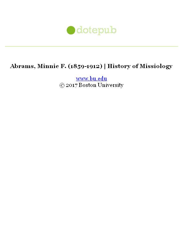 Minnie F. Abrams (1859-1912) | History of Missiology