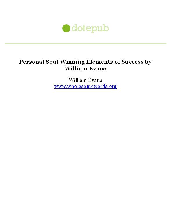 Personal Soul Winning Elements of Success by William Evans