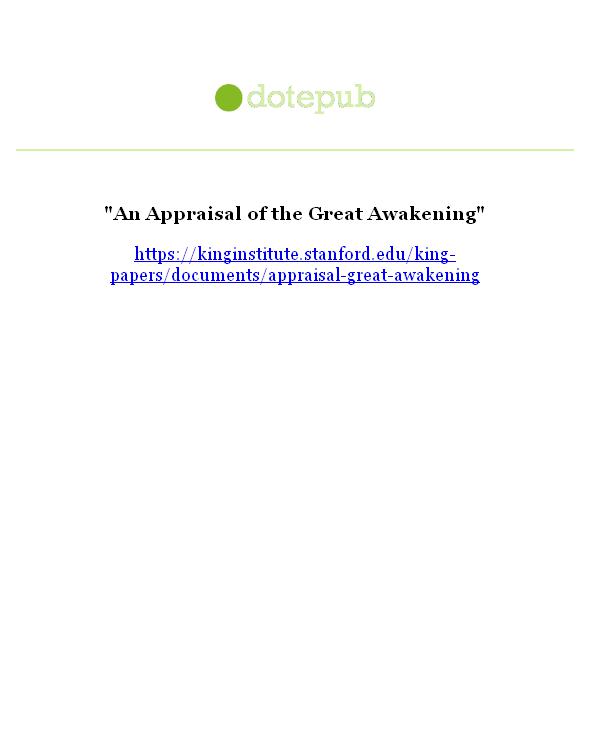 An Appraisal of the Great Awakening