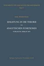 Einleitung in die Theorie der analytischen Funktionen : Vorlesung Berlin 1878