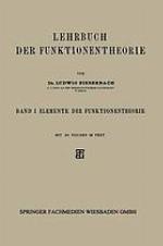Lehrbuch der Funktionentheorie : Band I: Elemente der Funktionentheorie