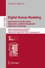 Digital Human Modeling. Applications in Health, Safety, Ergonomics, and Risk Management : 8th International Conference, DHM 2017, Held As Part of HCI International 2017, Vancouver, BC, Canada, July 9-14, 2017, Proceedings, Part I.